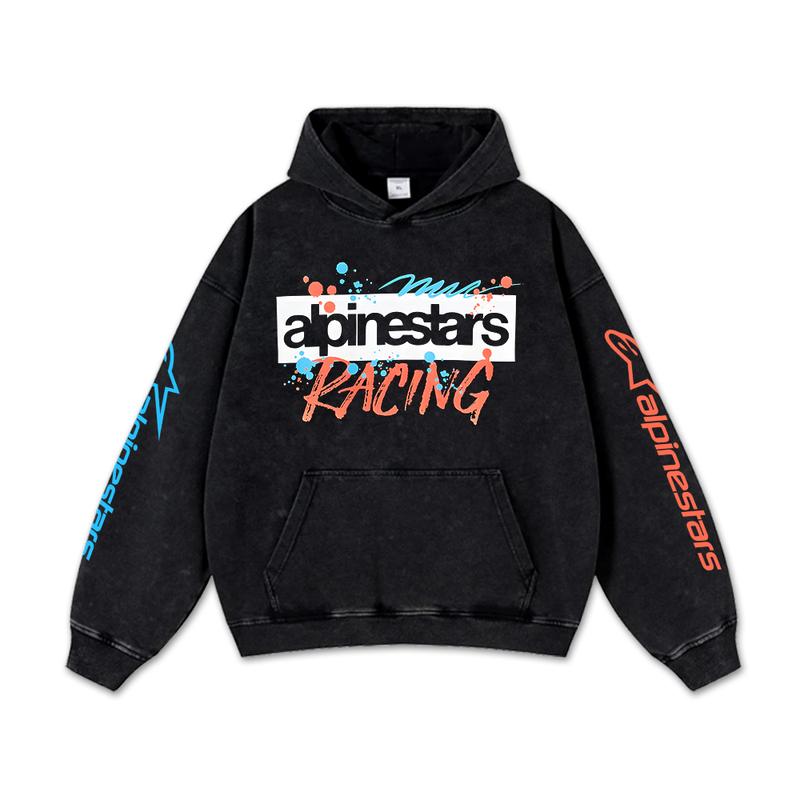 Retro Alpinestars Rad LS Racing Washed Hoodie MotoGP World Champion Enthusiast Apparel Streetwear Hann Spree Racing Team Super Motorsports Clothing Riders Motocross Off-Road Dirt Bike Fan Gear Cotton For Moto Fan
