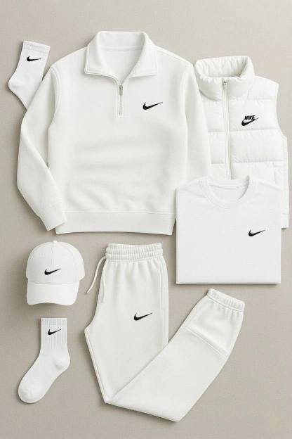 NK™ Winter Set – Fleece Tracksuit + Logo T-Shirt + Winter Puffer Jacket