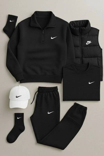 NK™ Winter Set – Fleece Tracksuit + Logo T-Shirt + Winter Puffer Jacket