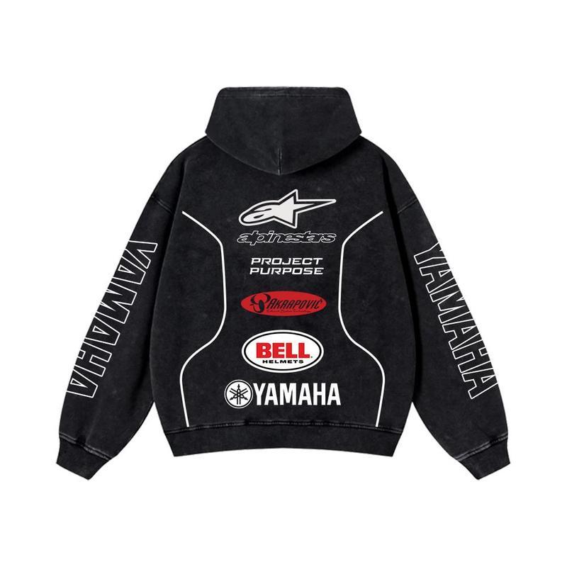 Retro Alpinestar Yamaha Racing Washed Hoodie Bell Helmet 