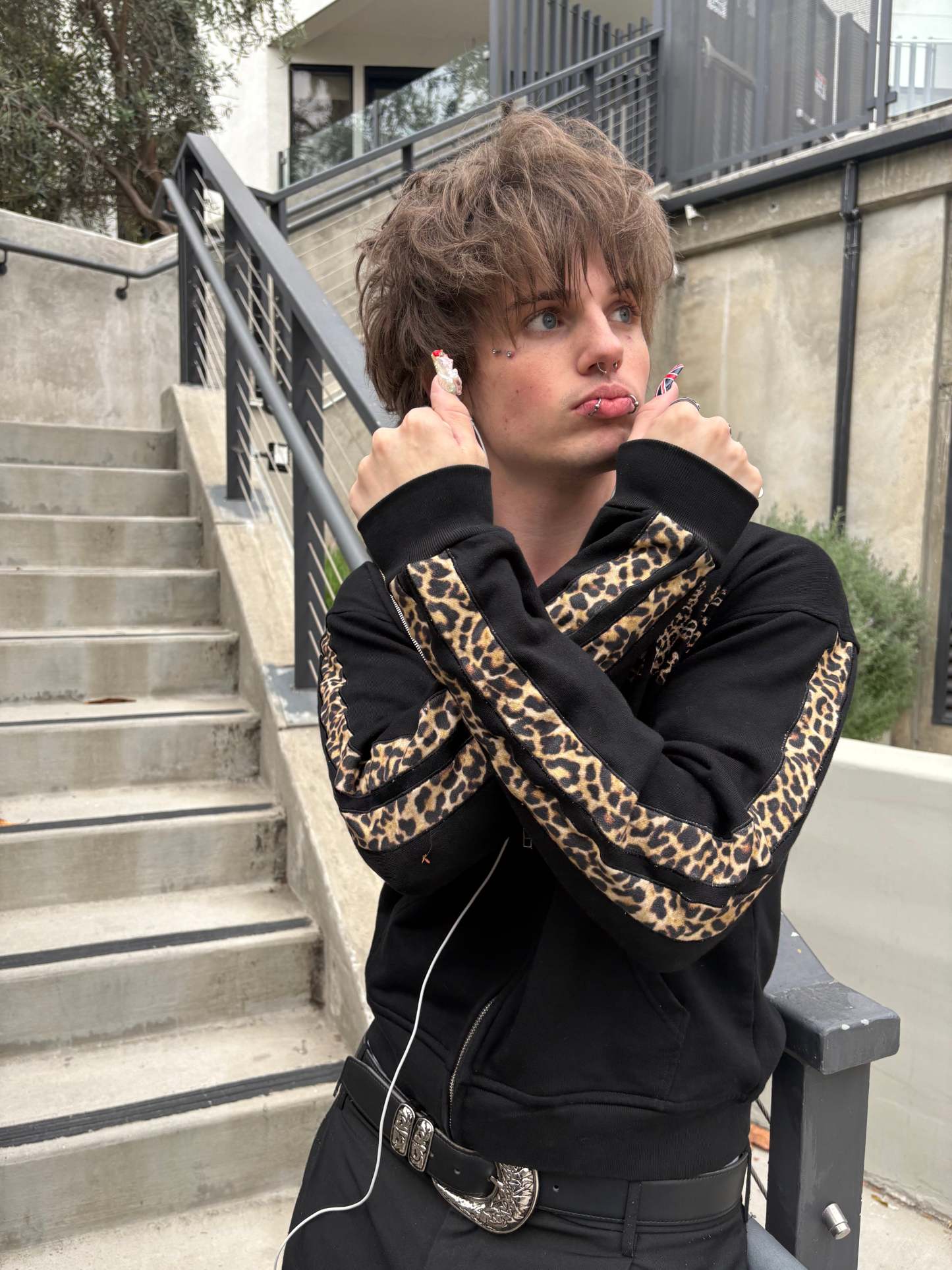 “cheetah stripe” zip hoodie set