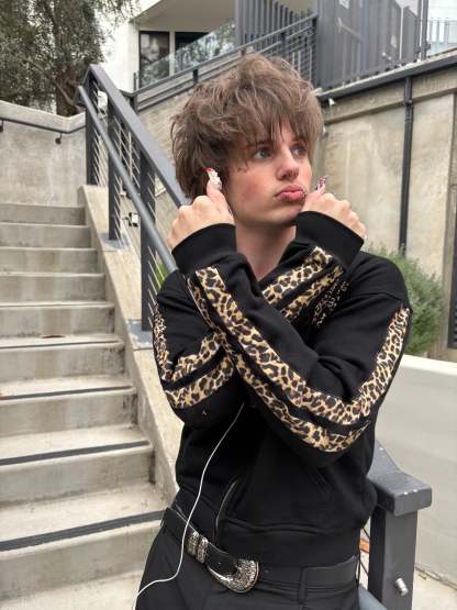 “cheetah stripe” zip hoodie set