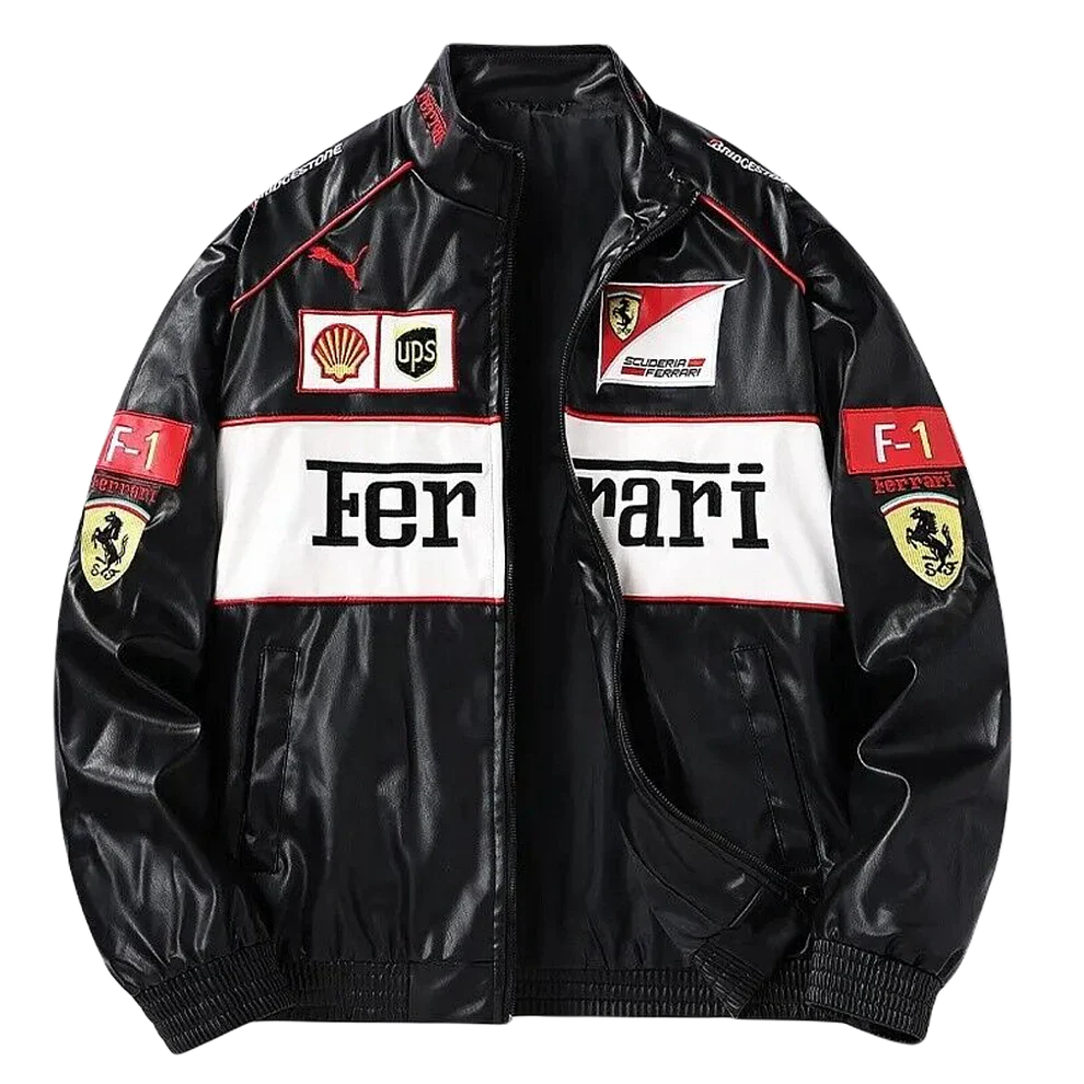 White Leather Racing Jacket – F1 Style