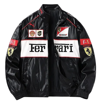 White Leather Racing Jacket – F1 Style