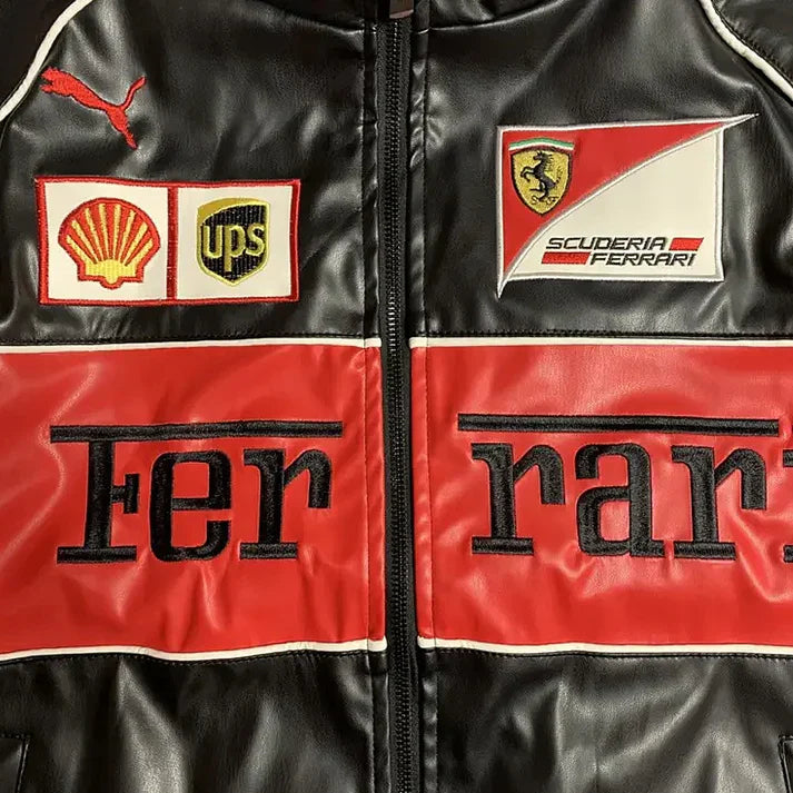Red Leather Racing Jacket – F1 Style