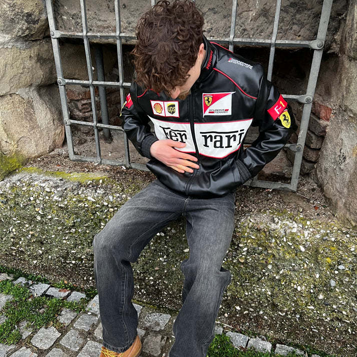 White Leather Racing Jacket – F1 Style