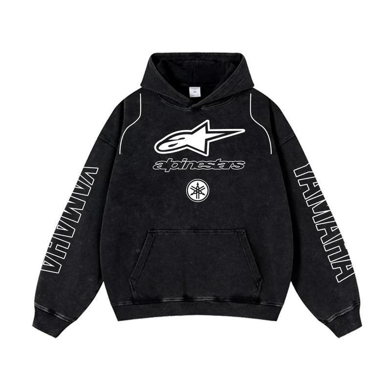 Retro Alpinestar Yamaha Racing Washed Hoodie Bell Helmet 