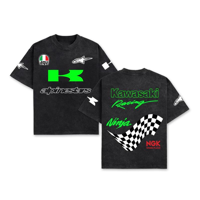 Retro Alpinestar Kawasaki Ninja Racing Washed T-Shirt AGV Helmets 