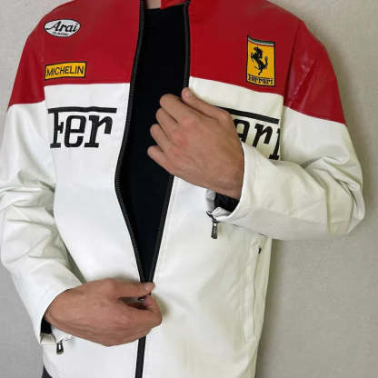 White Leather Racing Jacket – F1 Style