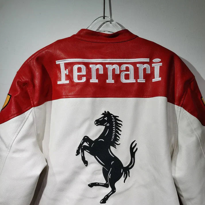 White Leather Racing Jacket – F1 Style