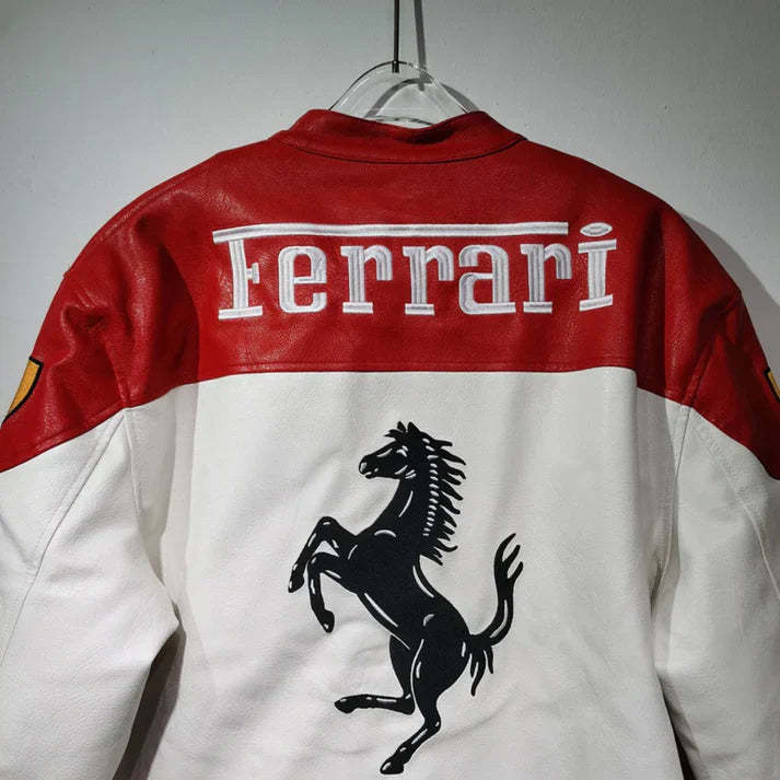 White Leather Racing Jacket – F1 Style