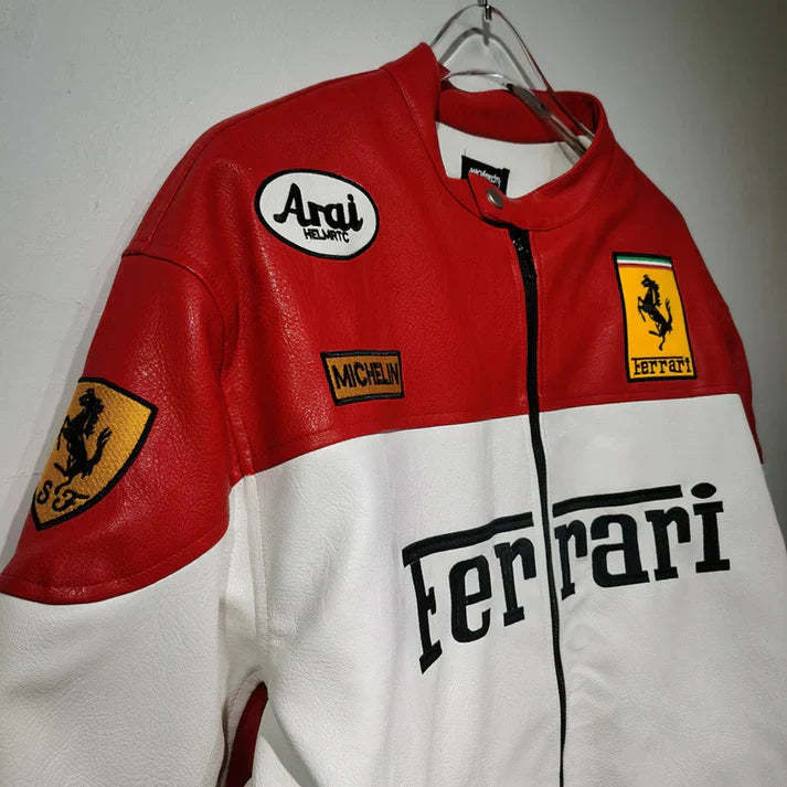 White Leather Racing Jacket – F1 Style