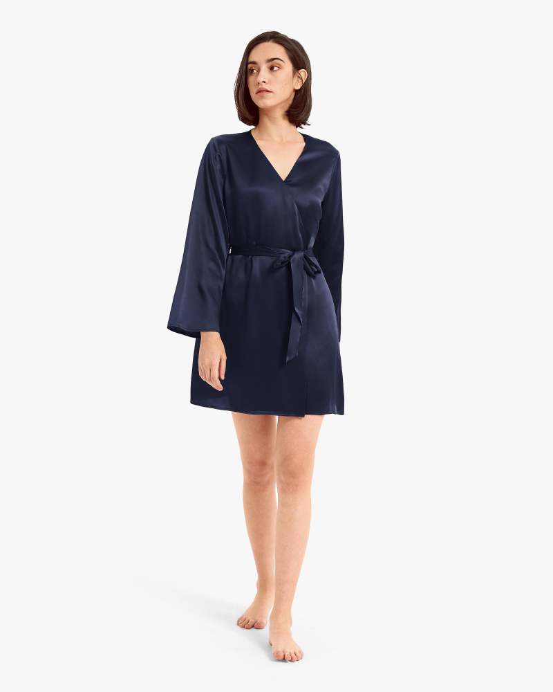 Loose Collarless Silk Dressing Gown