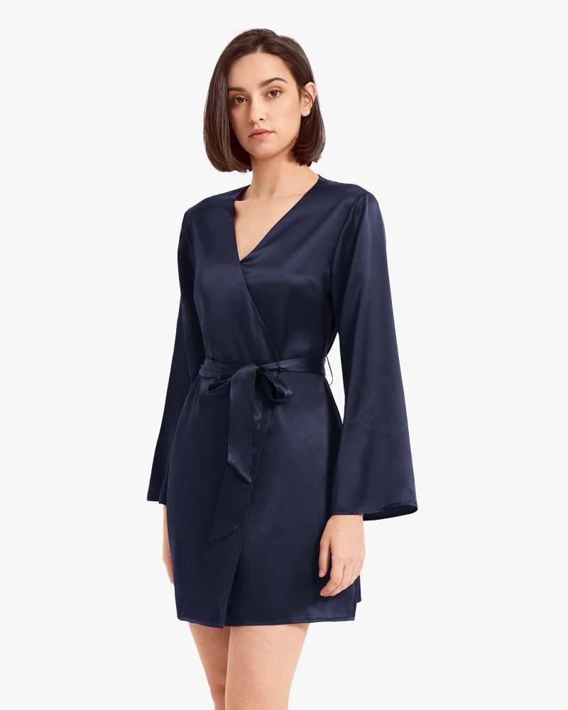 Loose Collarless Silk Dressing Gown
