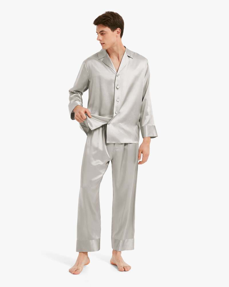 Casual Lapel Collar Silk Pyjamas Set