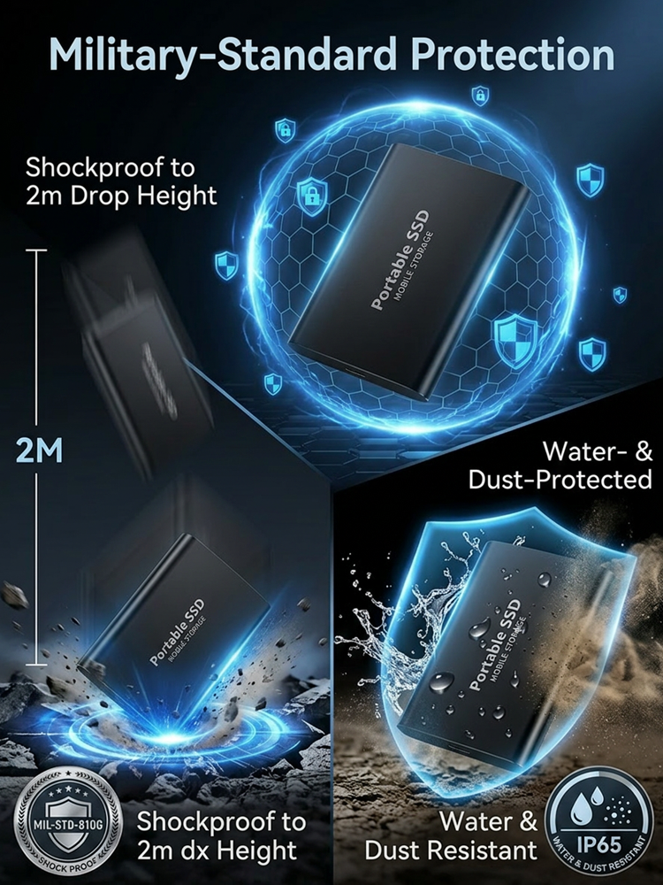 16TB Portable SSD ✨ 2GB/s IP65 Waterproof 256-bit AES Encryption