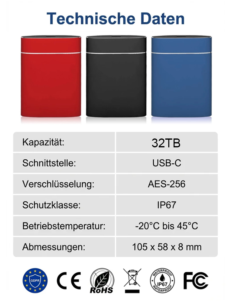 【32TB Ultra-Large Capacity】High-Speed Portable Hard Drive