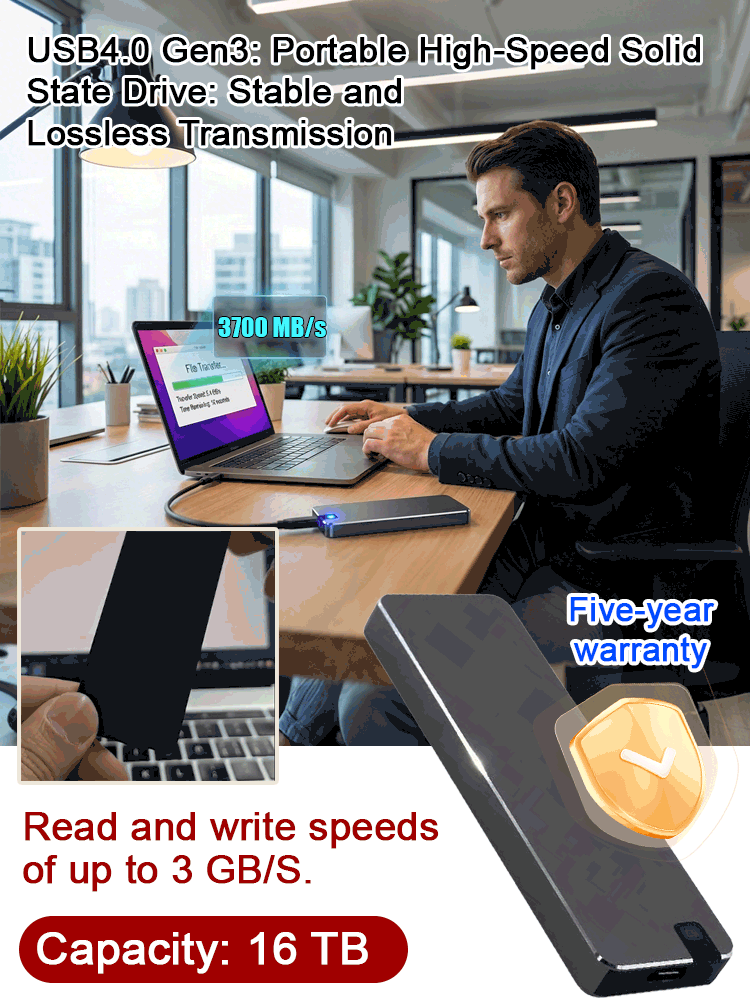 USB4.0 Gen3: 16TB Portable High-Speed Solid  State Drive: Stable and  Lossless Transmission