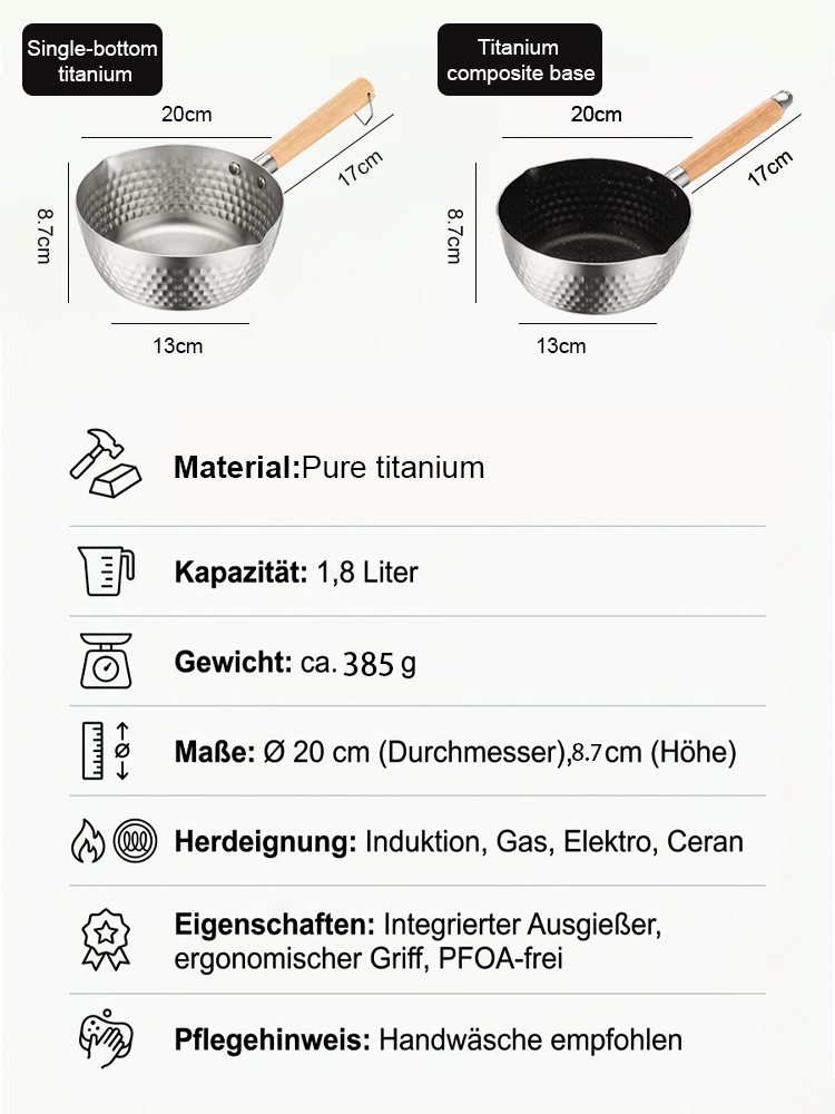 Pure Titanium Non-Coated Japanese Yukihira Pot ✨ 20cm Multi-Stove Compatible Cookware