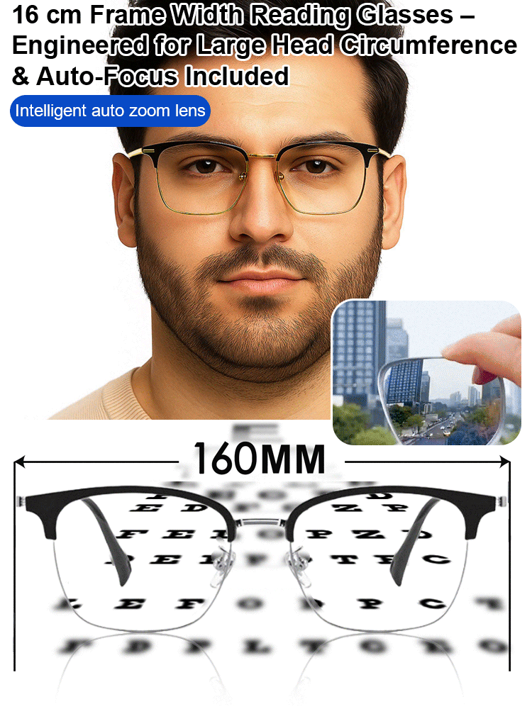 Temple hollows? 16cm frame + smart zoom presbyopic glasses—no more slipping/pressure!