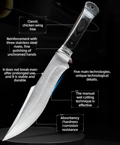 Each knife is handcrafted by a master craftsman in Solingen, Germany, and can remain sharp even after splitting 1,000 pieces of hardwood.