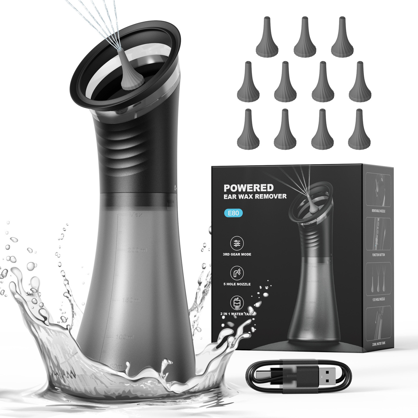 Say Goodbye to Dangerous Cotton Swabs! Smart Pulsating Ear Washer + Warm Air Drying, Flushes Out Stubborn Earwax with One Click!