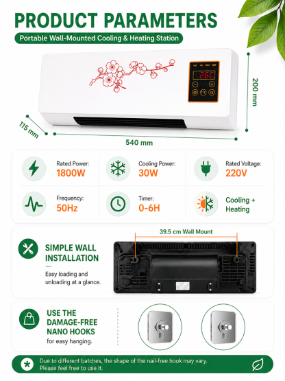 Hot and cold wall-mounted home air conditioner【Seven days of electricity cost only $1】