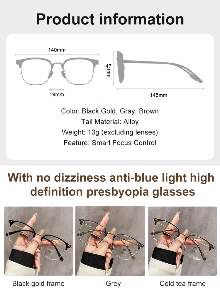 New stylish minimalist ultra-light half-frame blue light blocking reading glasses.