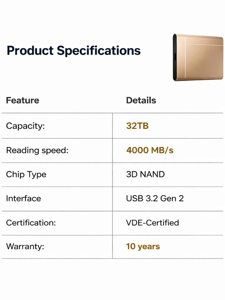 32TB Portable SSD ⚡ 4000MB/s High Speed External Solid State Drive 10 Year Warranty