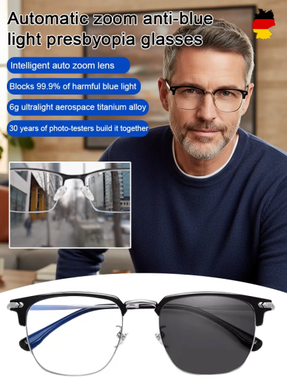 Auto-focus blue light blocking reading glasses