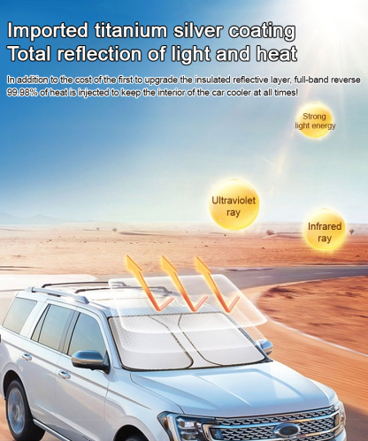 Five layers of titanium silver material, effectively blocking 99.9% of ultraviolet rays, reducing the temperature inside the car, protecting the car interior from sunburn