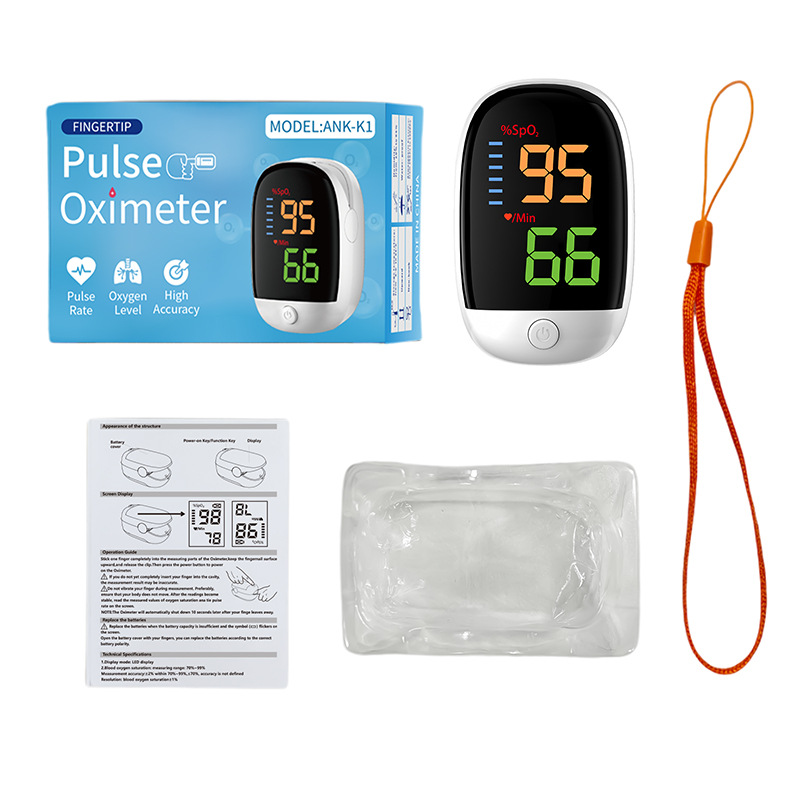 Home-use finger clip pulse oximeter with 99% accuracy.