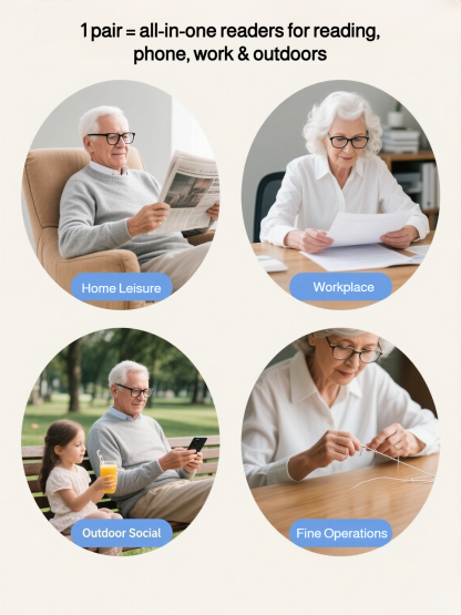 Temple hollows? 16cm frame + smart zoom presbyopic glasses—no more slipping/pressure!