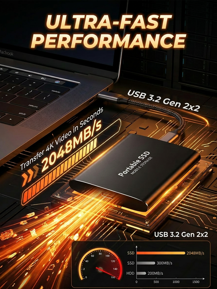 16TB Portable SSD ✨ 2GB/s IP65 Waterproof 256-bit AES Encryption