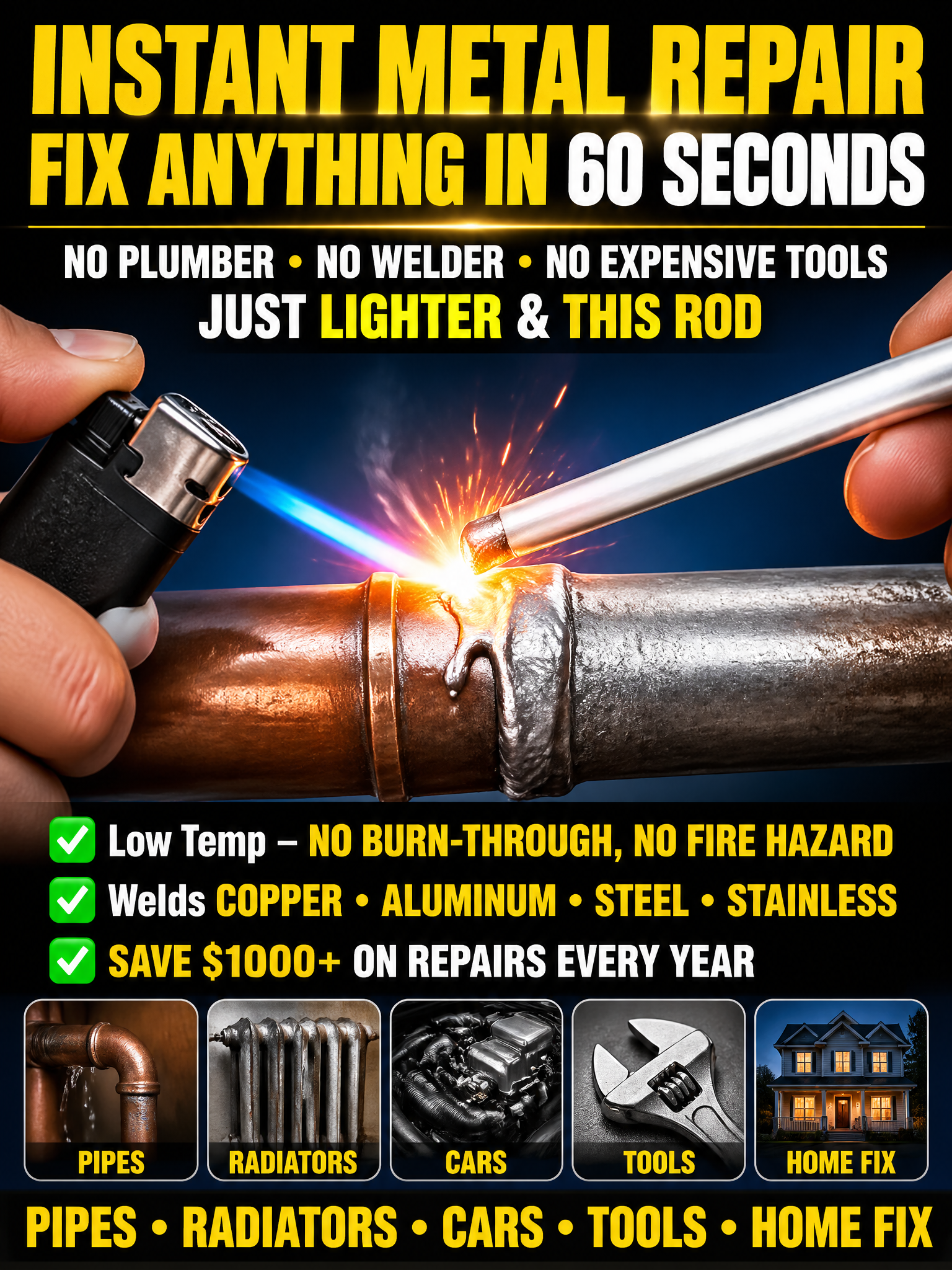 German universal low-temperature welding wire can weld steel, copper, aluminum, and even stainless steel in 3 seconds.