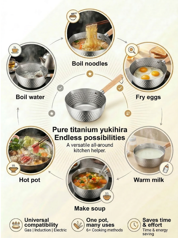 Pure Titanium Non-Coated Japanese Yukihira Pot ✨ 20cm Multi-Stove Compatible Cookware