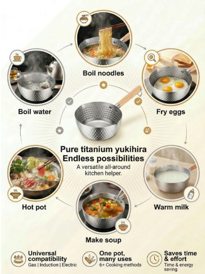 Pure Titanium Non-Coated Japanese Yukihira Pot ✨ 20cm Multi-Stove Compatible Cookware