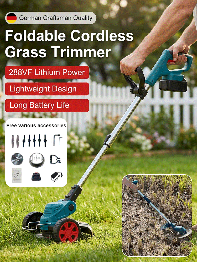 Foldable Cordless Weed Trimmer 🌿 288VF Lithium German Craftsmanship Lightweight