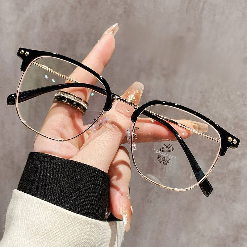 New stylish minimalist ultra-light half-frame blue light blocking reading glasses.