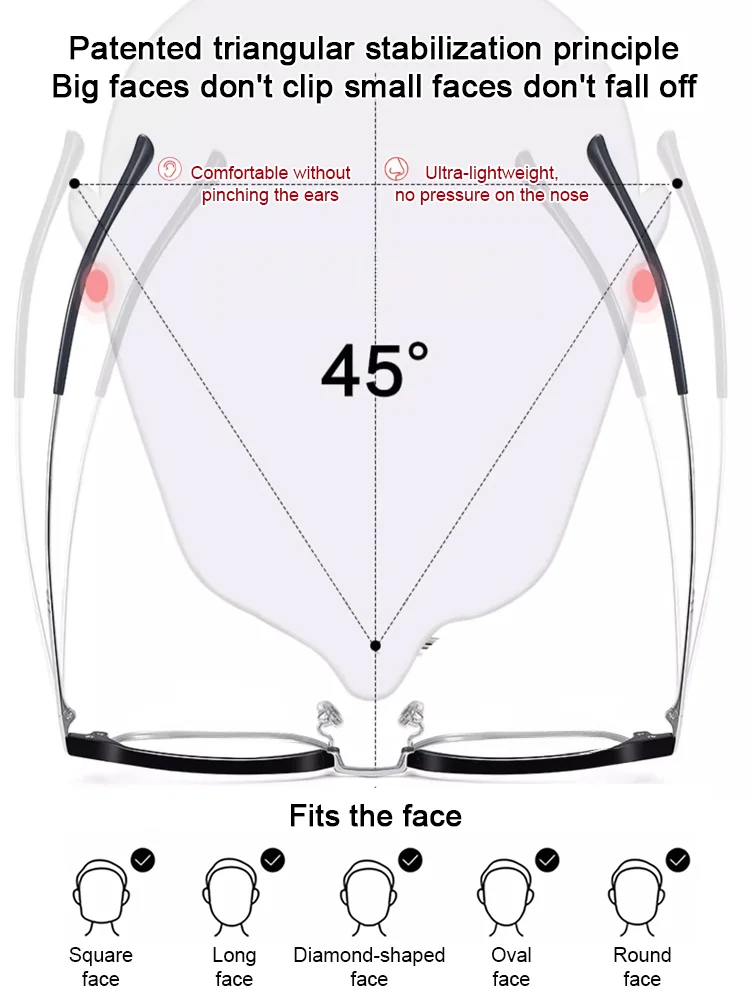 New stylish minimalist ultra-light half-frame blue light blocking reading glasses.