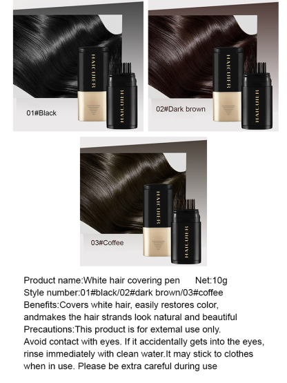 3-Second Cover White Hair Without Damage: Plant Extract Portable Hair Dye Pen