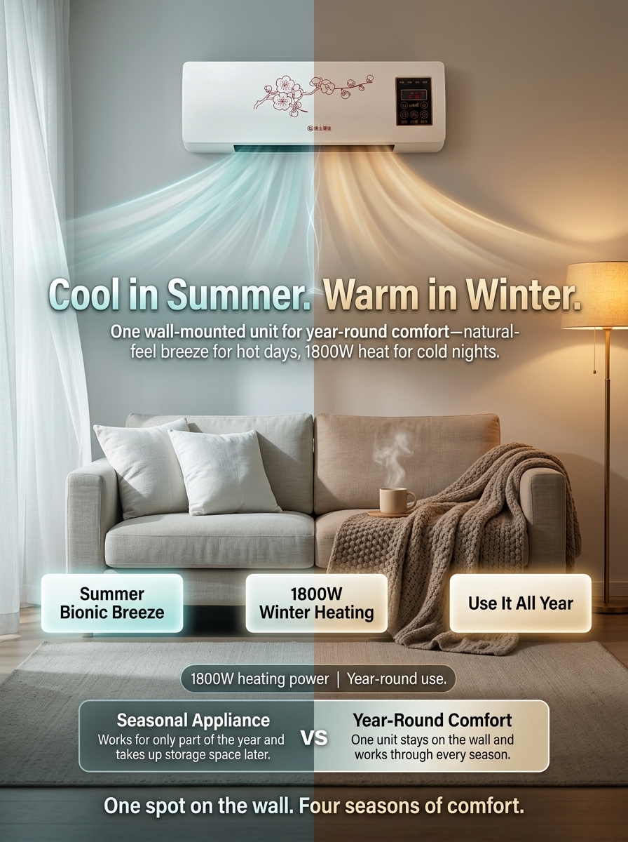 Japanese Military-Grade Cooling Tech! Drops 10℃ in 5 Secs. 20dB Ultra-Quiet Heater - Cooler Combo for Year-Round Comfort