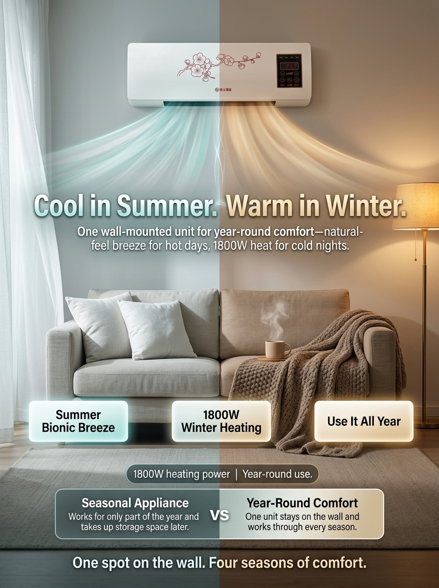 Japanese Military-Grade Cooling Tech! Drops 10℃ in 5 Secs. 20dB Ultra-Quiet Heater - Cooler Combo for Year-Round Comfort