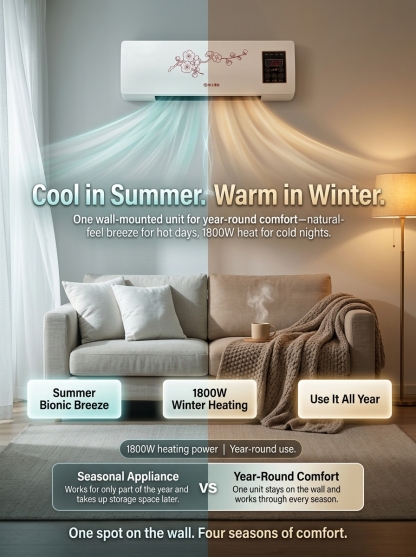 Japanese Military-Grade Cooling Tech! Drops 10℃ in 5 Secs. 20dB Ultra-Quiet Heater - Cooler Combo for Year-Round Comfort