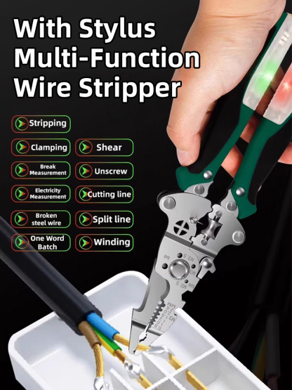 German-made multi-functional electrician's pliers, combining electrical measurement, wire cutting, wire stranding, screw cutting, and other functions.