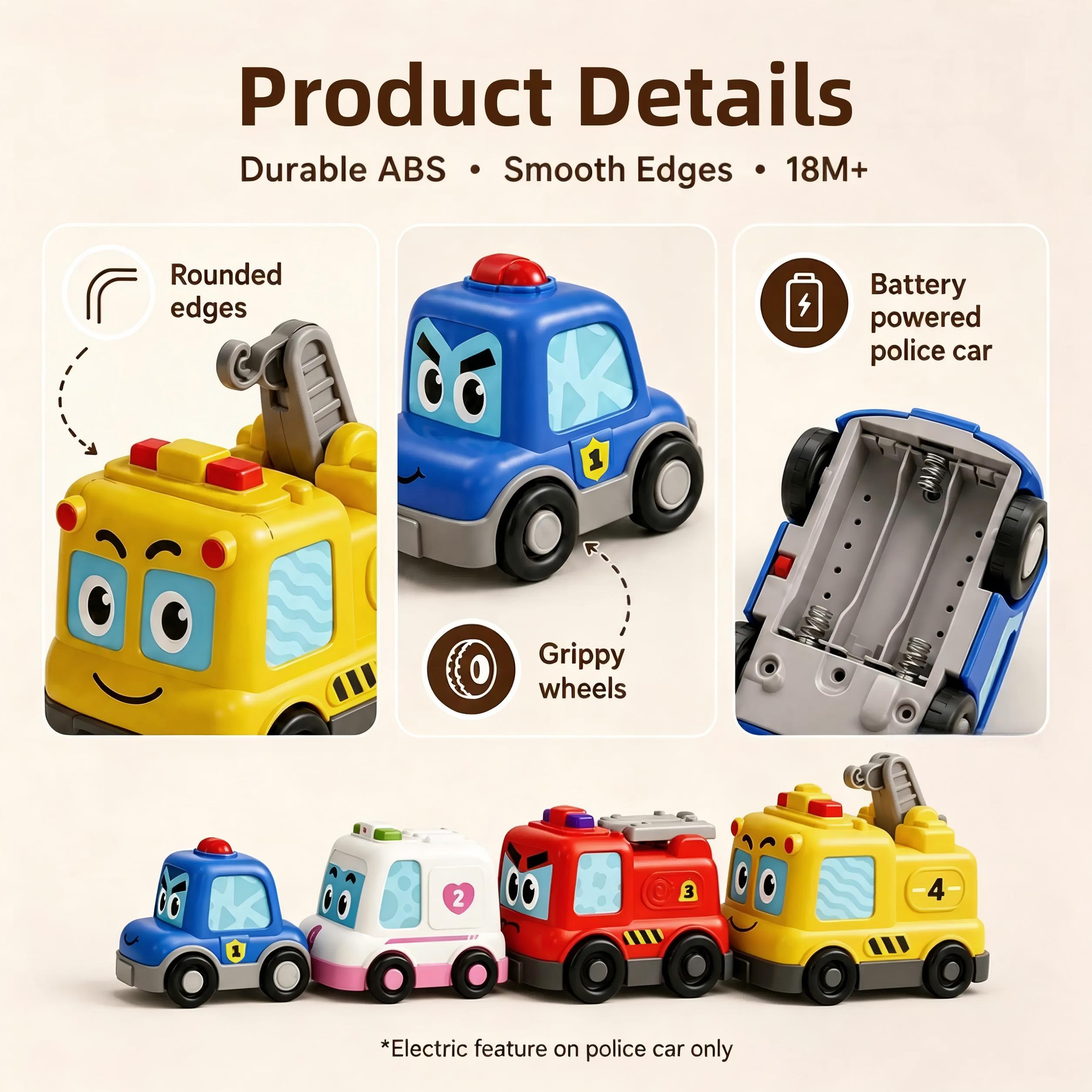 4 in 1 Montessori Toy Cars Set - Stacking Nesting Magnetic Following Toddler Toys 1-2, Sensory Toys with Lights, Music & Cars Toys
