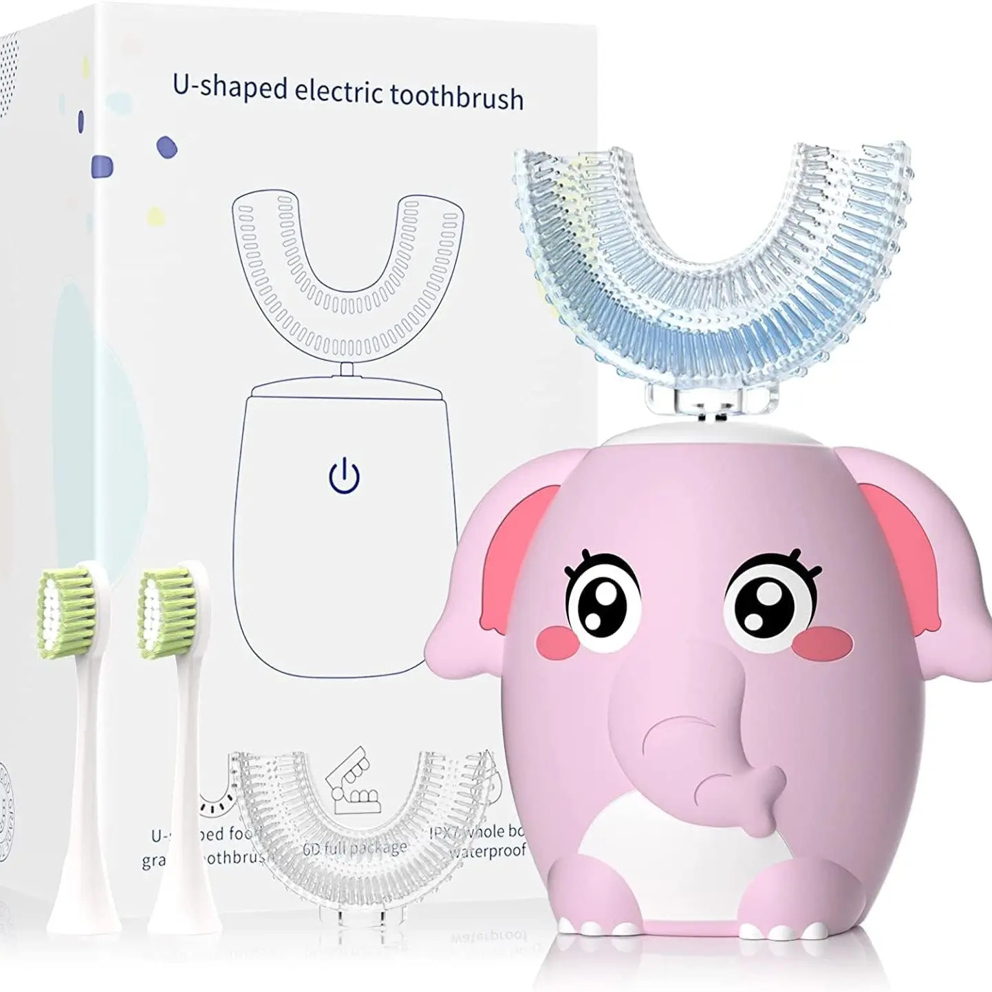 Kids U Shaped Electric Toothbrush Children Rechargeable Sonic Toddler Toothbrush baby Electric toothbrushes with1-4 Brush Heads Full Mouth 6 Cleaning Modes Oral hygiene Cleansing