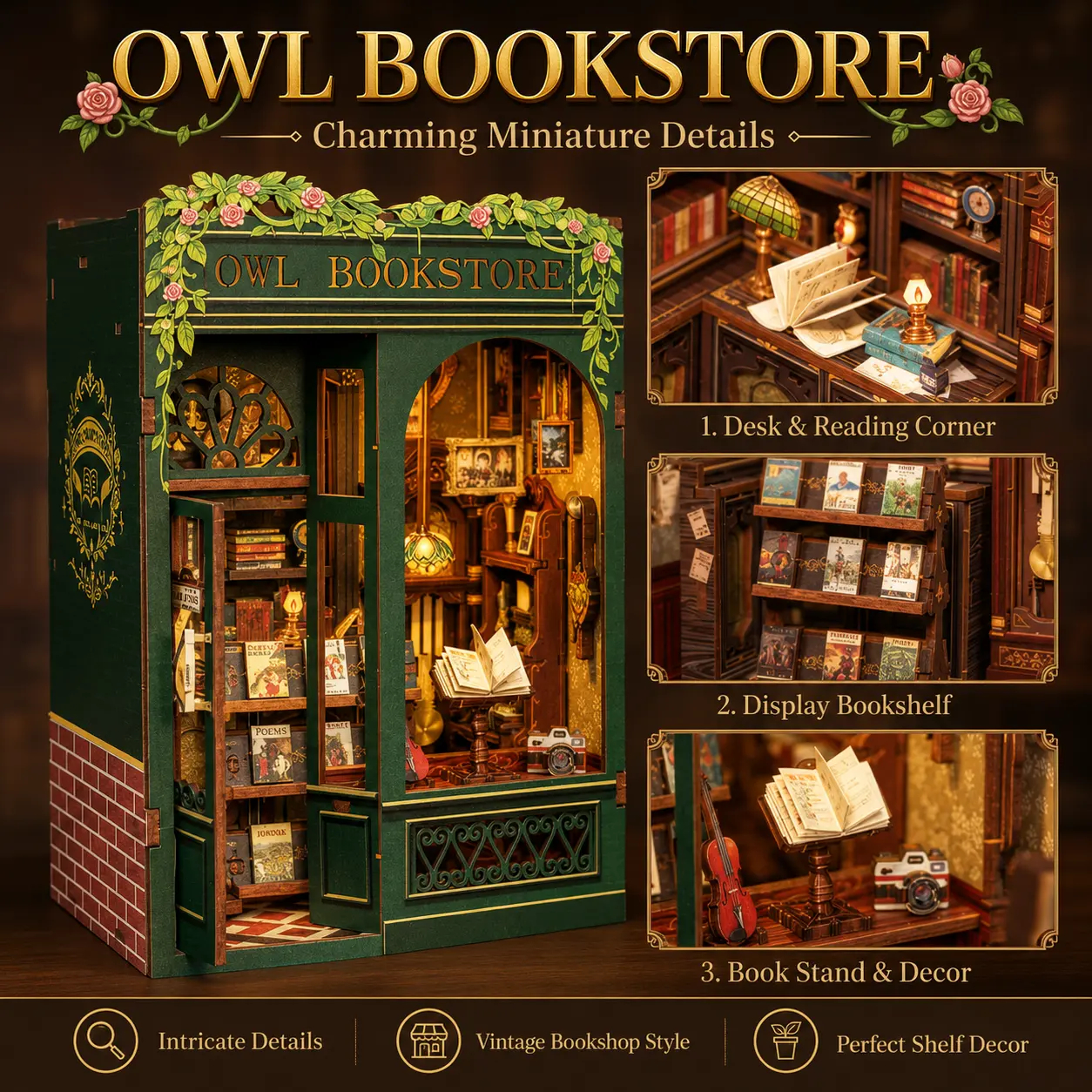 DIY Wooden Decorative Miniature Bookshelf with LED Lights - Whimsical, Aesthetic