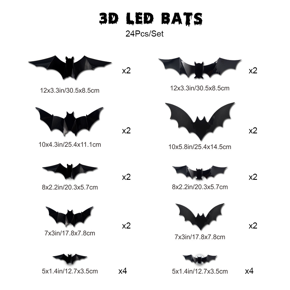 3D Bat Light LED Decorations,Halloween Spooky Ornaments, Bendable Wall Stickers with Smooth Bubble-Free Application, Easy Install Battery Powered Glowing Decor, Non-Remote Indoor Decor for Home, Party, Window, Door, Festival