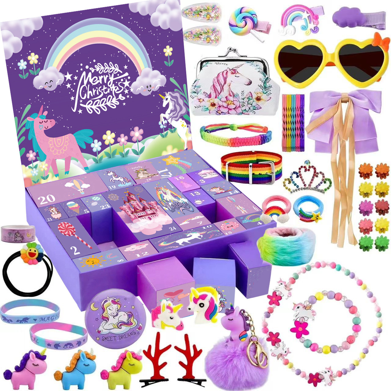Unicorn Advent Calendar 2026 for Girls, Christmas Countdown Calendar for Kids, with 24 Days Xmas Surprise with Jewellery Bracelet Hair Accessories